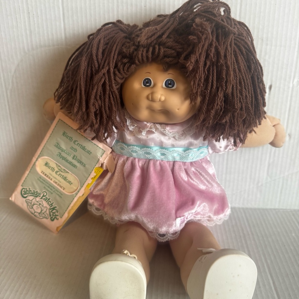 Vintage Doll with Pink Lace Dress